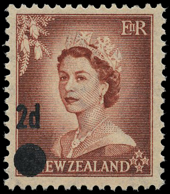 1958 2d on 1½d brown-lake, error surcharged...