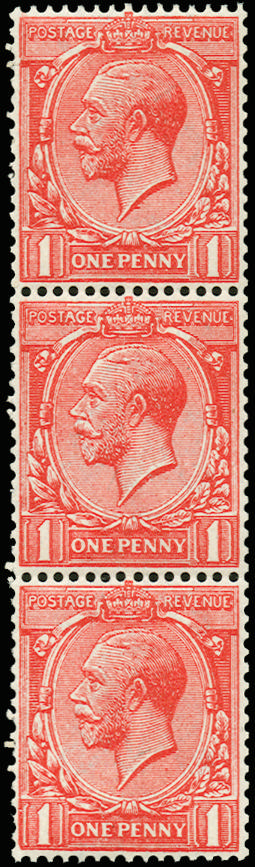 Great Britain 1922 1d Pale scarlet (Wmk simple cypher). Superb unmounted o.g. vertical strip of three of this very…