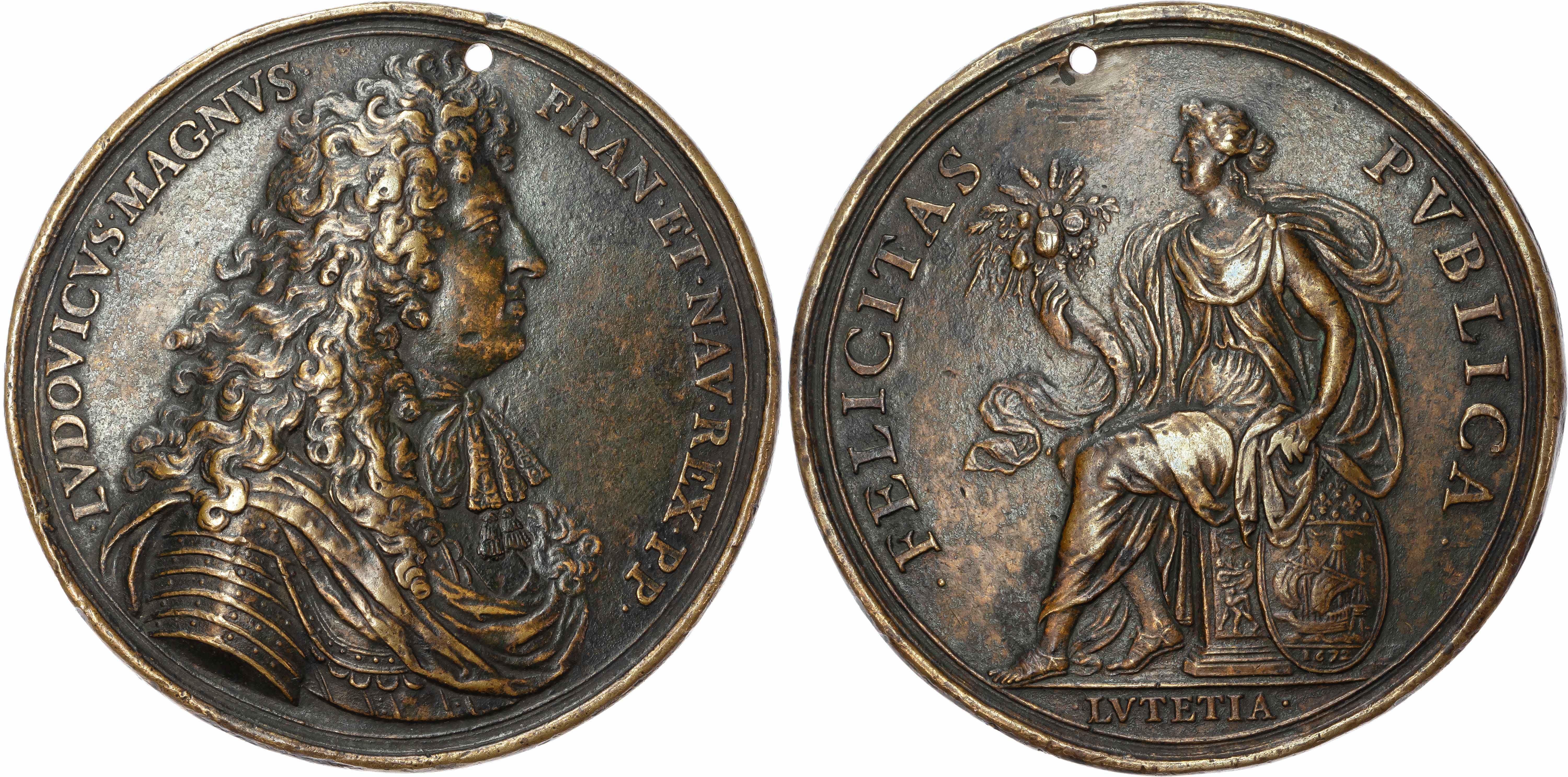 France, Louis XIV (1638-1715), bronze medal (82mm/153gm), 1672, unsigned.