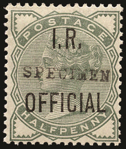 SGO2s1882 ½d Pale green (I.R. Official) Specimen