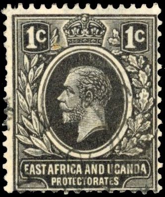 East Africa & Uganda SG 65w 1921 1c black with inverted watermark used