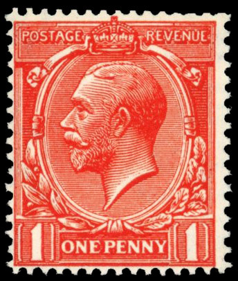 GB: 1912-24 1d very deep orange vermilion fresh, mint unmounted o.g. in an extraordinary intense shade