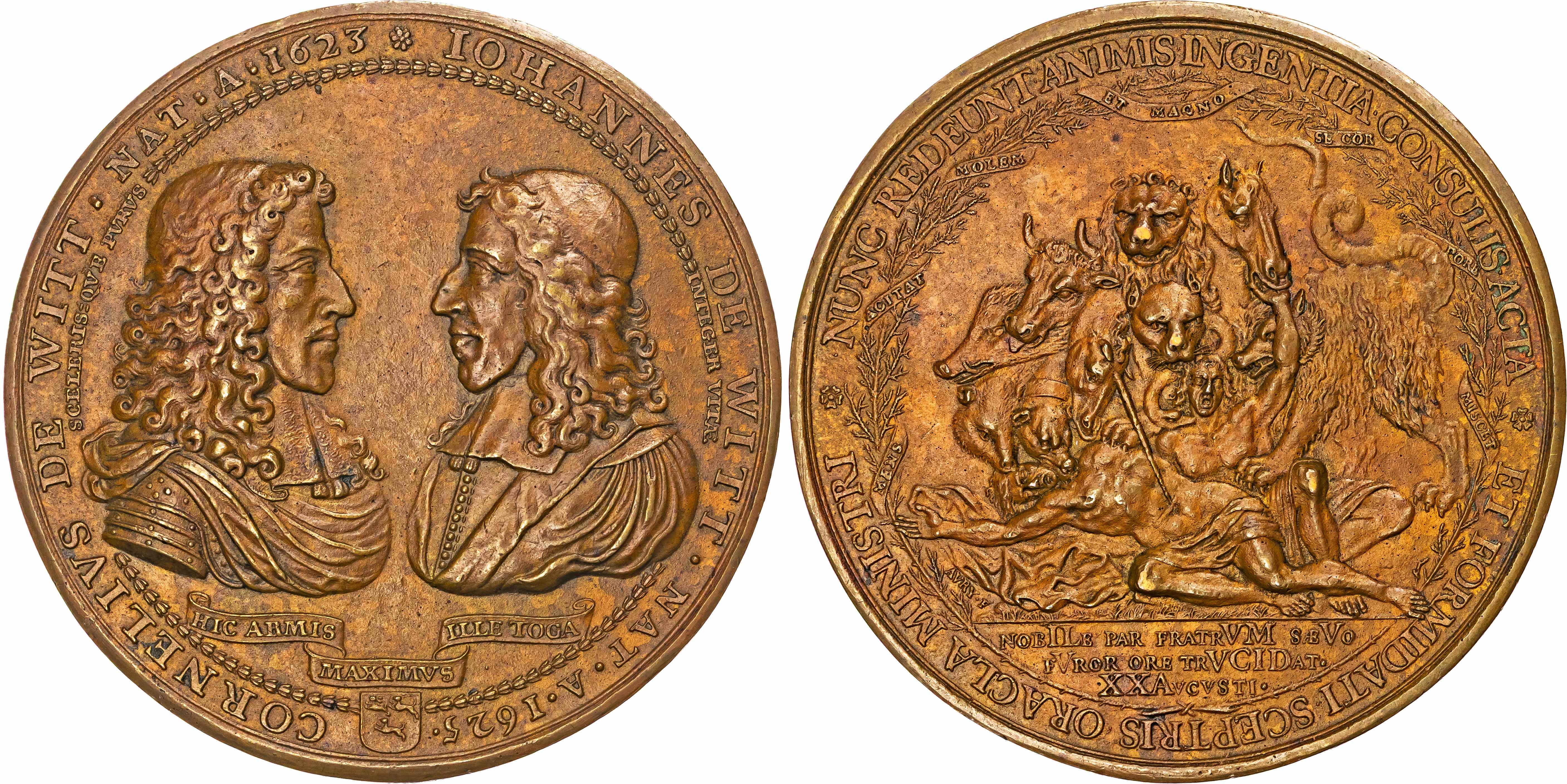Netherlands, Murder of the de Witt Brothers 1672. Bronze medal struck Medal ND, by P. Avry.