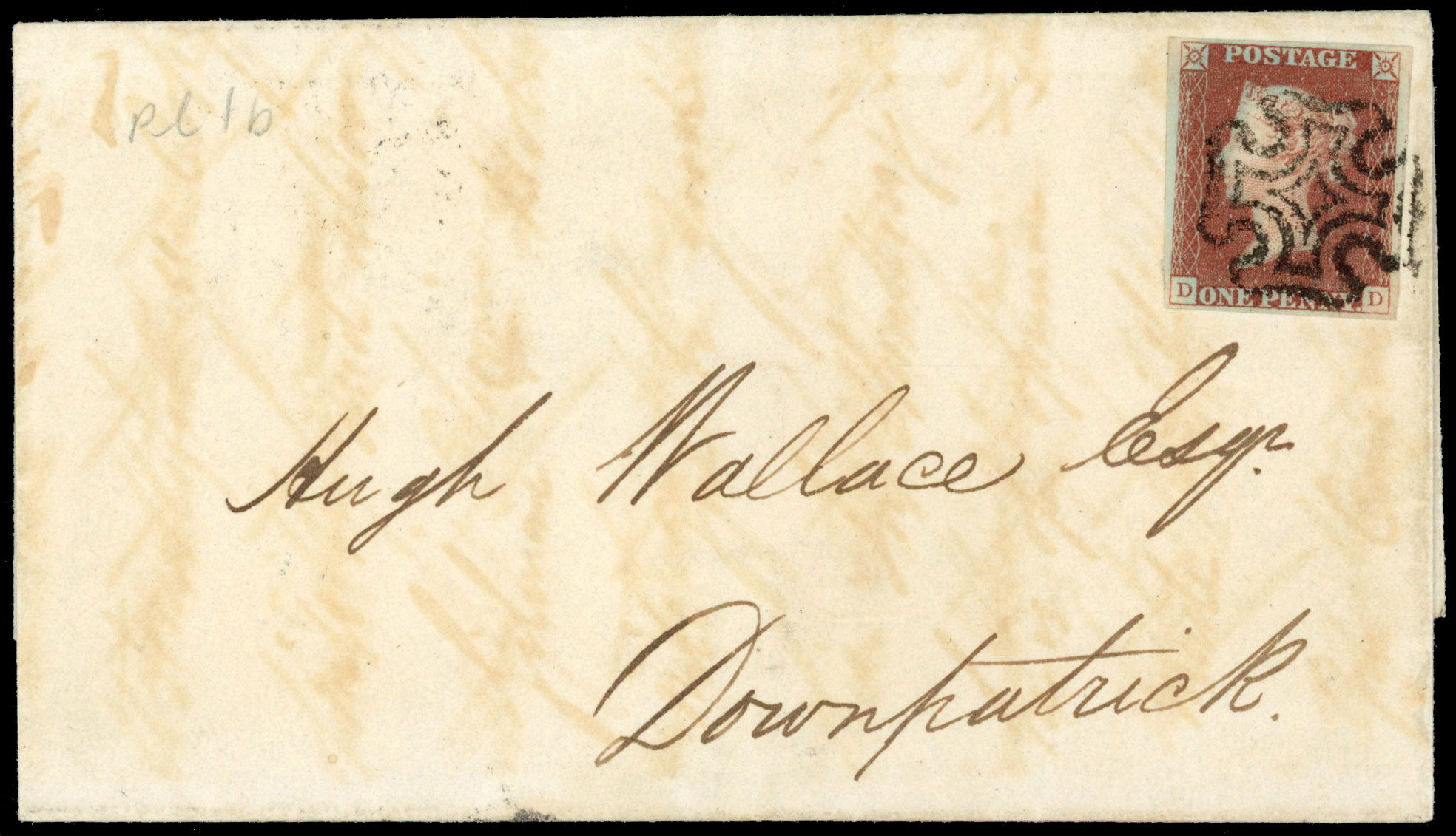SG 7 1d from black plate 7 on cover to Downpatrick
