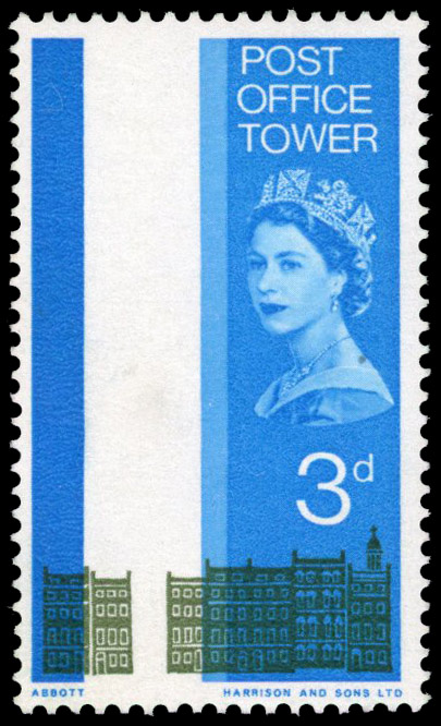 GB: 1965 3d Post Office Tower ordinary olive-yellow (tower) omitted, horizontal crease otherwise fine unmounted o.g. SG 652a