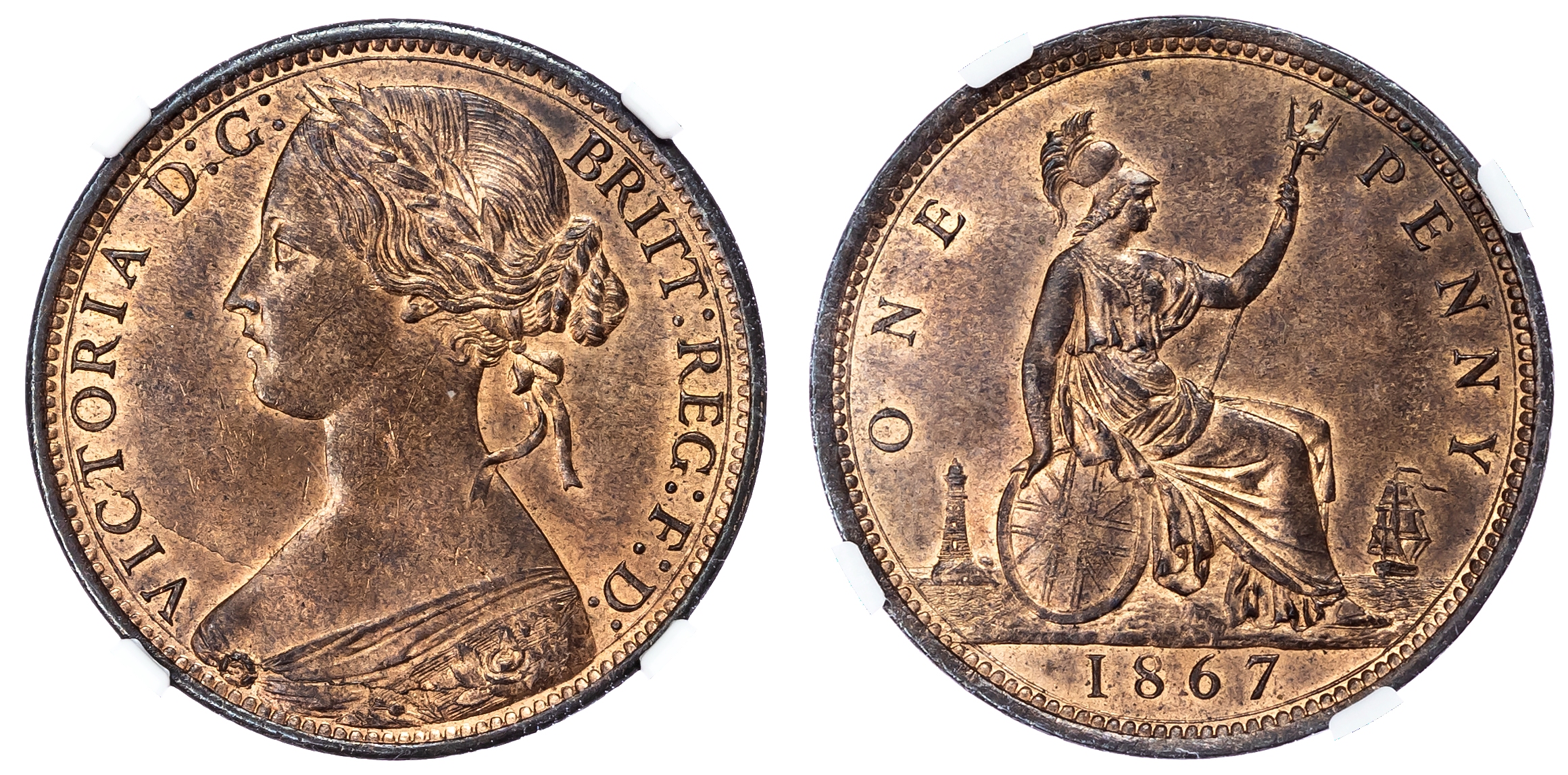 Victoria (1837-1901), Penny, 1867. NGC MS64 RB