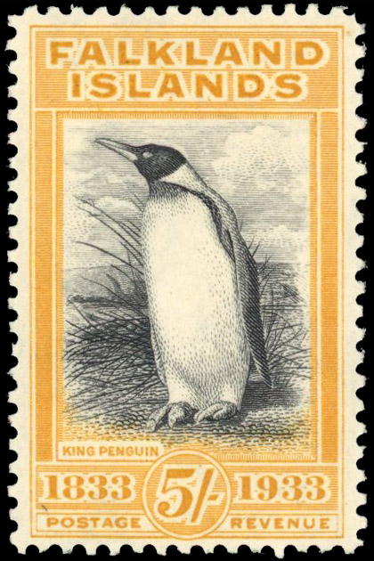 Falkland Is SG 136a 1933 5s Centenary black and yellow-orange mint