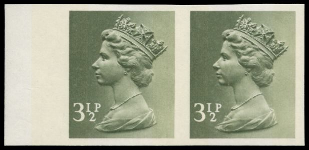 GB SG X858a 1971 3½p olive-grey imperforate pair mint