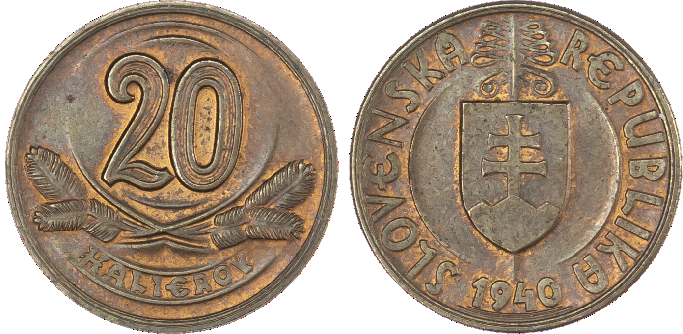 Slovakia, Republic (1939-1945), copper Pattern 20 Halierov, 1940
