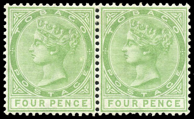 1880 4d yellow-green pair, large part og