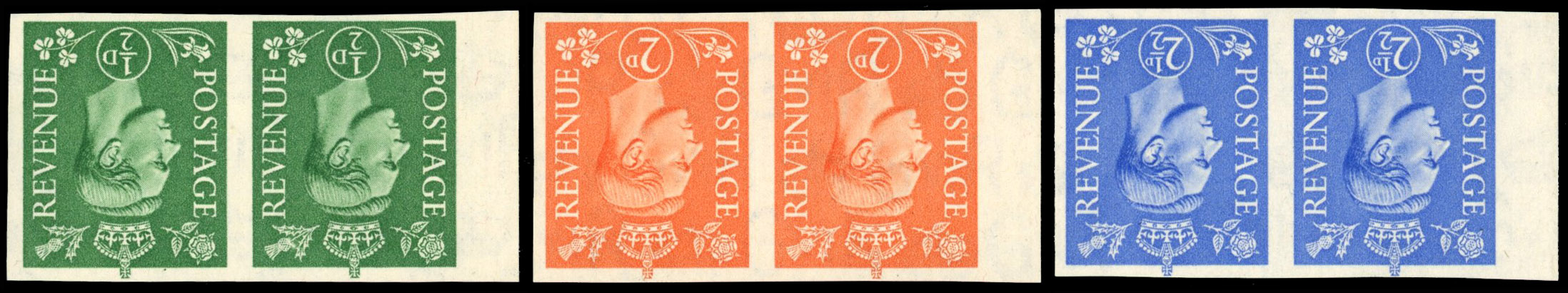 Great Britain 1941 ½d-2½d, Set of Three Horizontal Pairs, BPMA Imprimatur, SG 485/9wi