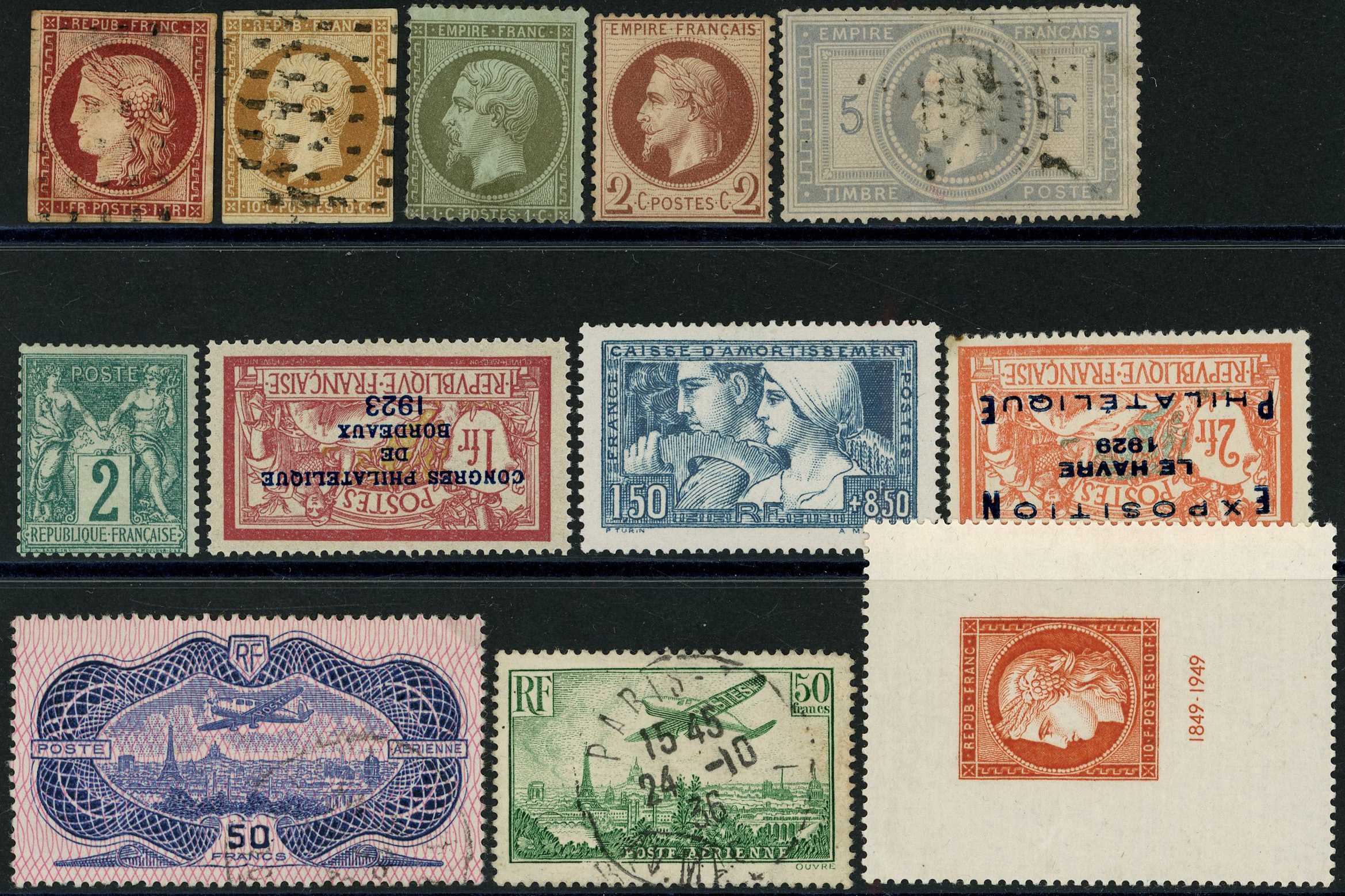 France 1849-1949 mint and used selection arranged on a stockcard