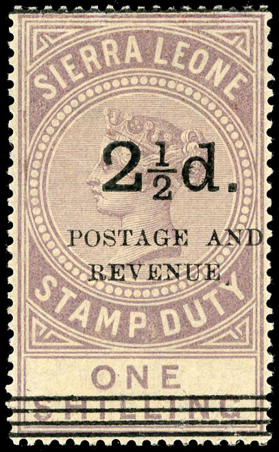 Sierra Leone 1897 SG66b Mint 2½d on 1s dull lilac type 13 surcharge