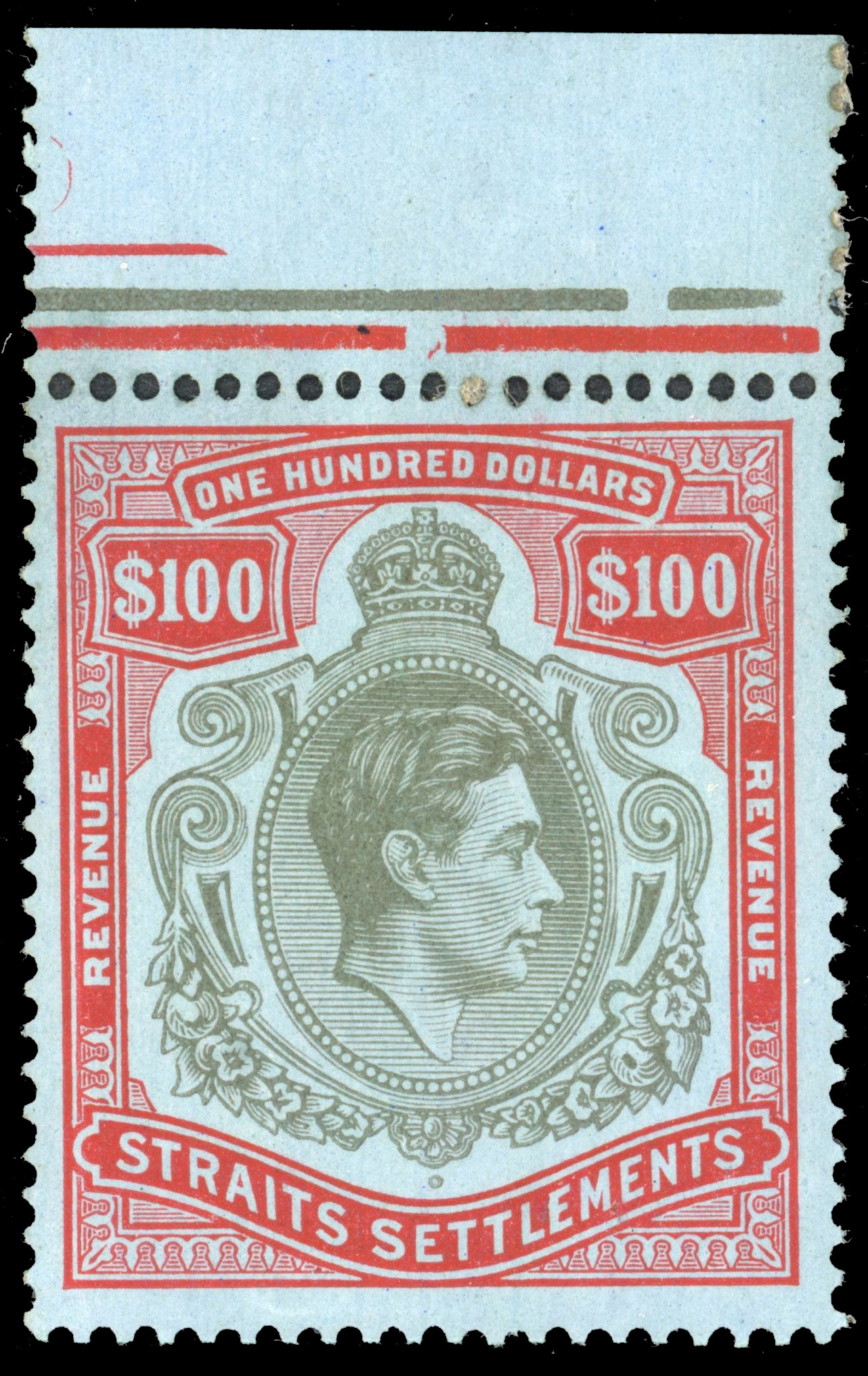 Straits Revenue 1938 $100 mint