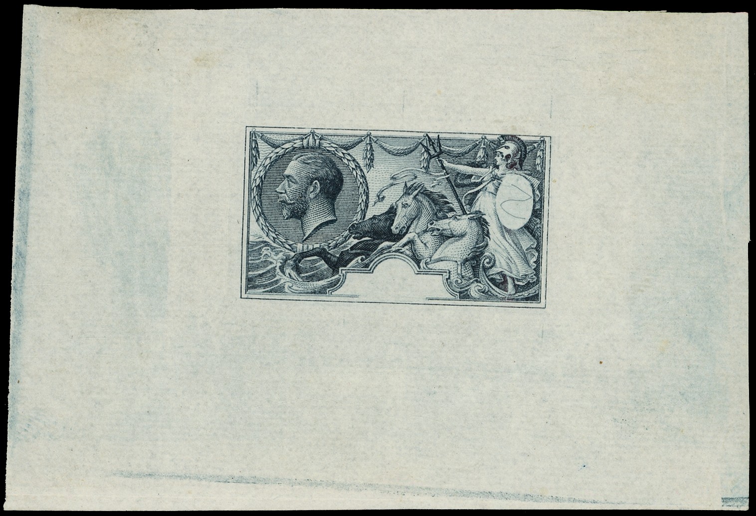 1913 Seahorse, Master Die Proof (Stage 6a), in indigo black on esparto paper