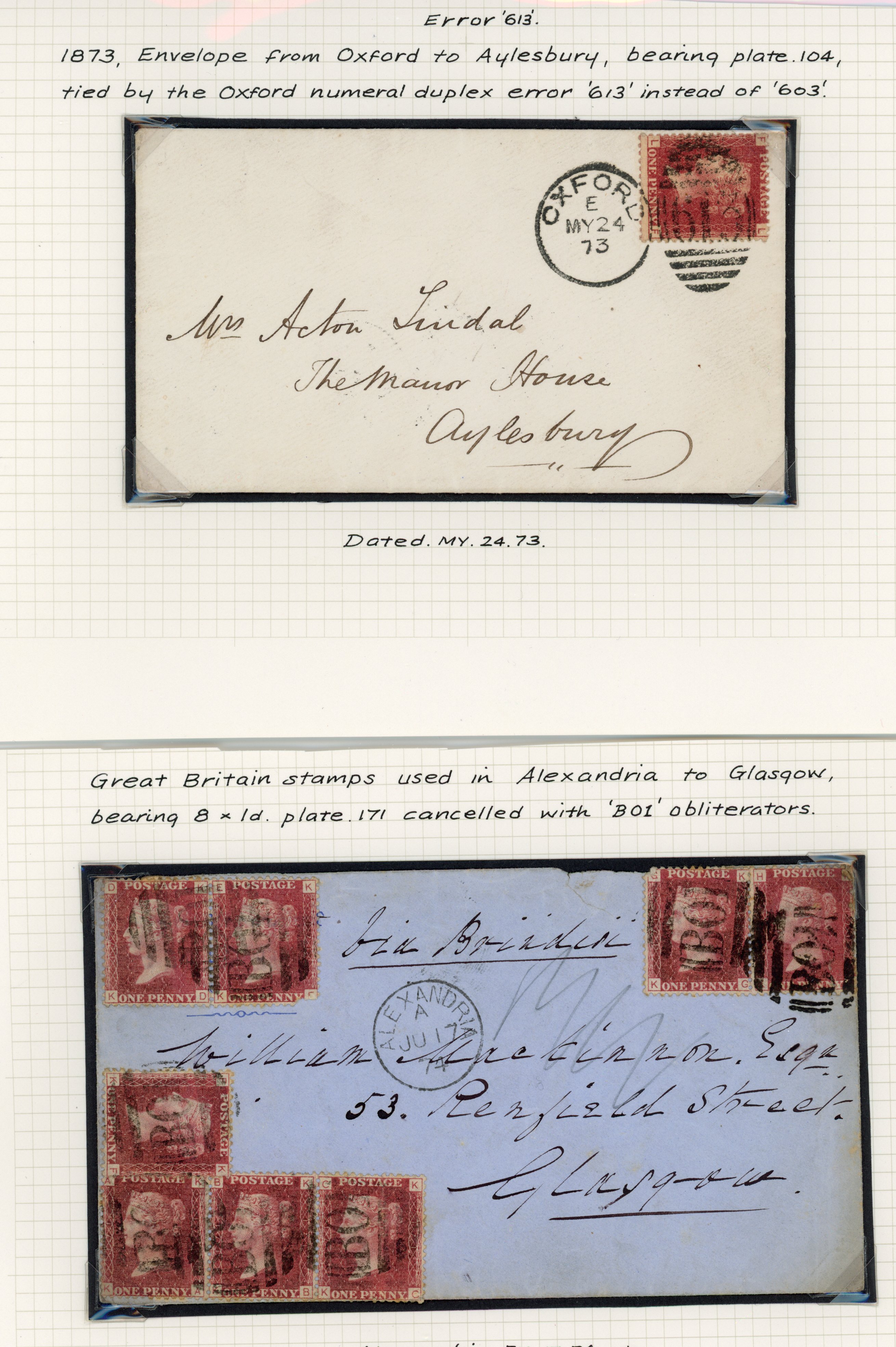 1864-79 1d “Penny Plates”. Wonderful group of eight covers