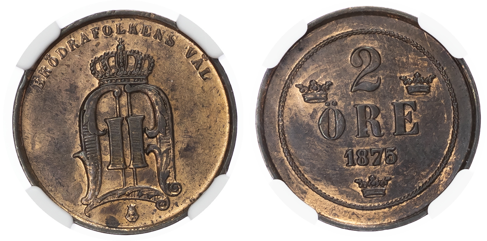 Sweden, Kingdom. Oscar II Æ 2 Öre. Stockholm mint, 1875.