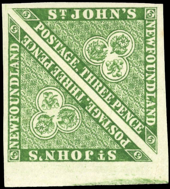 Newfoundland SG 3 3d yellowish green mint pair