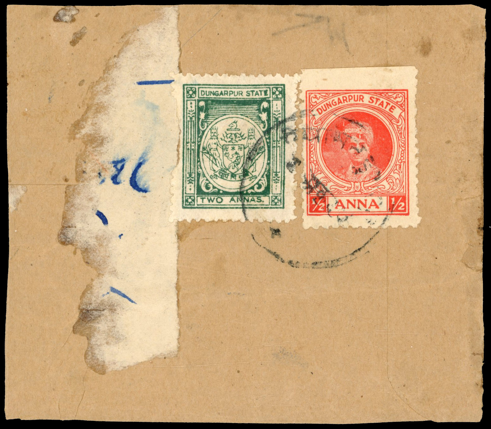 I.F.S Dungarpur SG 7 & 10d on reused part cover