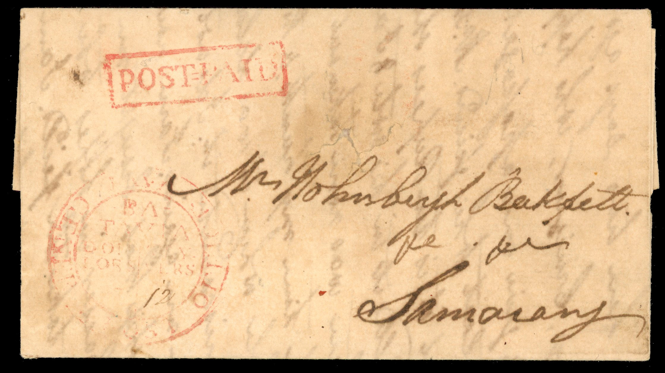 Netherlands East Indies 1814 British Occupation of Batavia pre-stamp entire letter 
