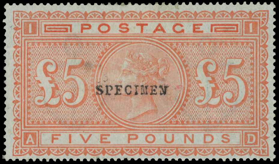 1867-83 Anchor £5 orange, blued paper...