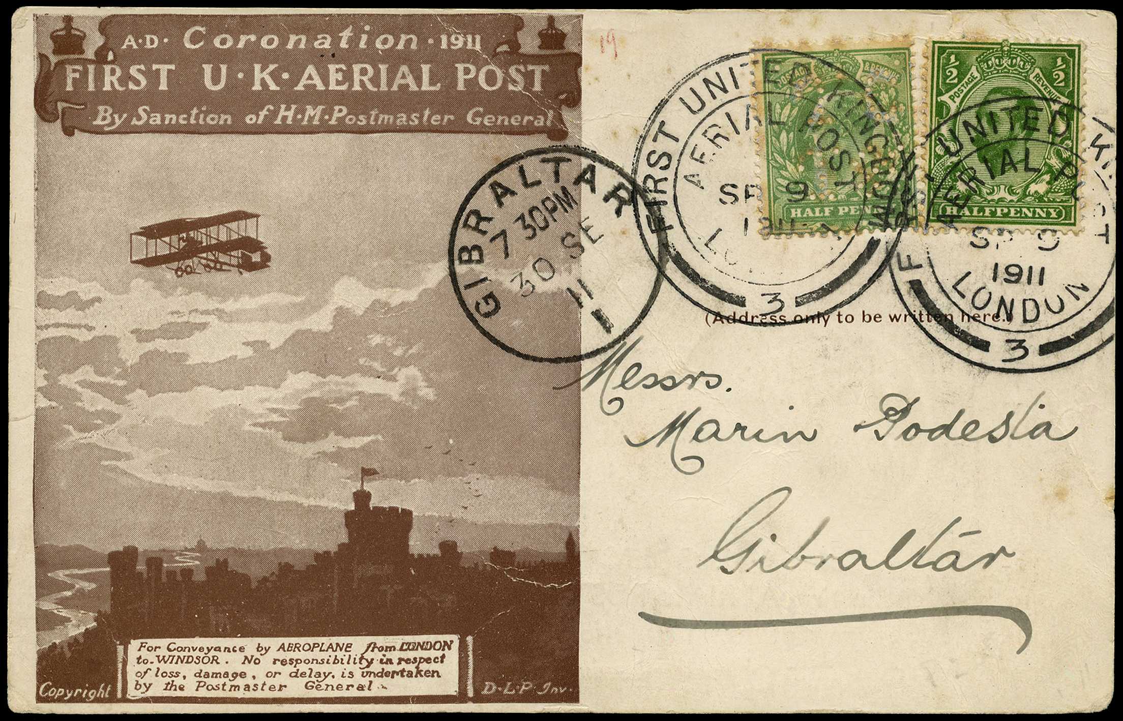 1911 FIRST U.K. AERIAL POST:...