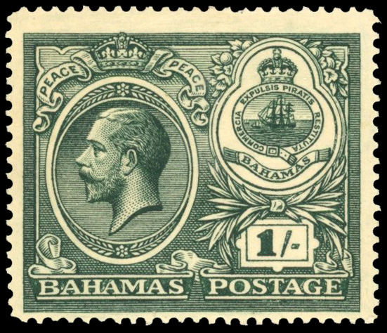Bahamas SG 110c 1920 Peace 1s 'A' omitted from watermark mint
