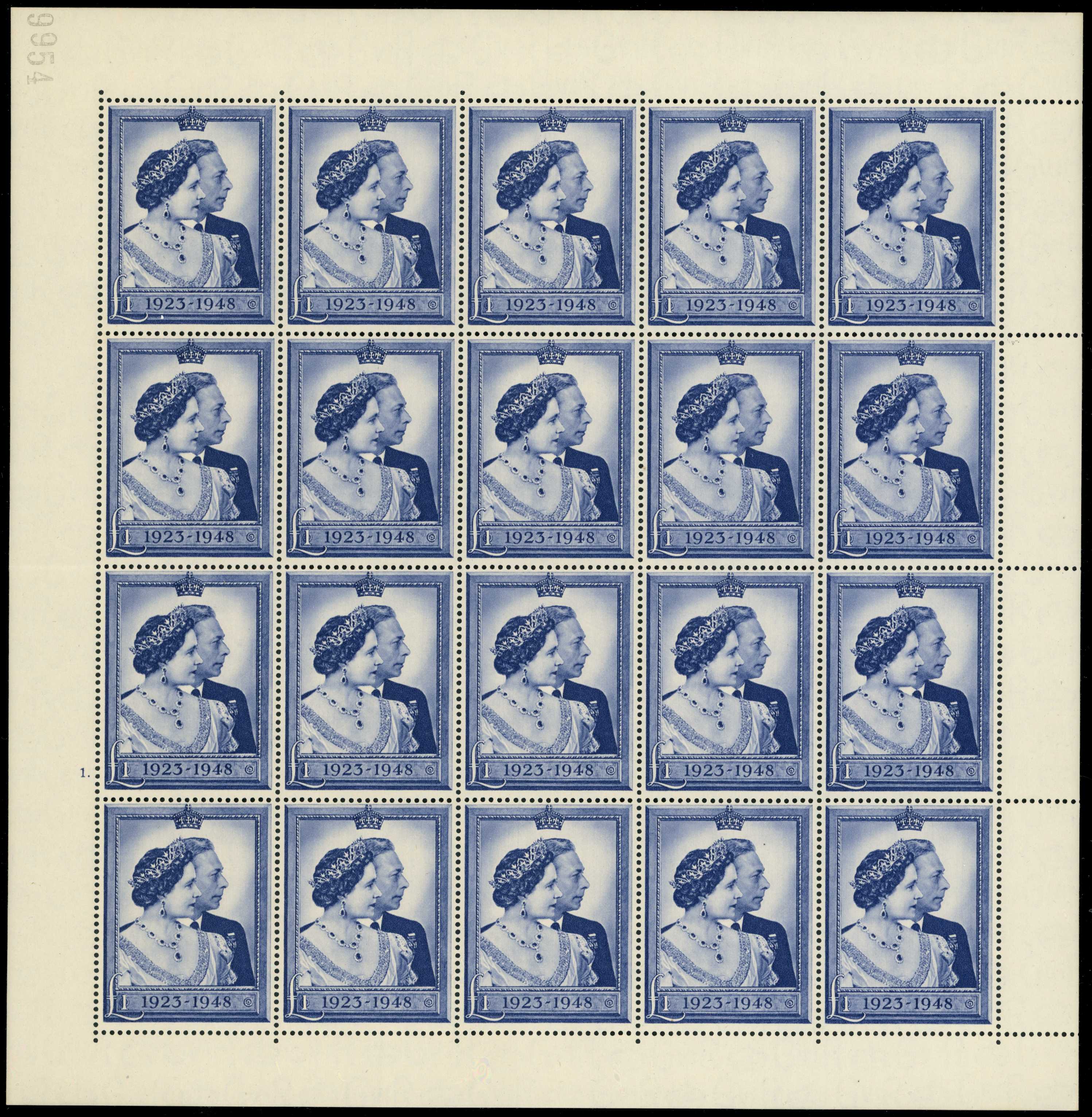 1948 sheet of twenty £1 KGVI Silver...