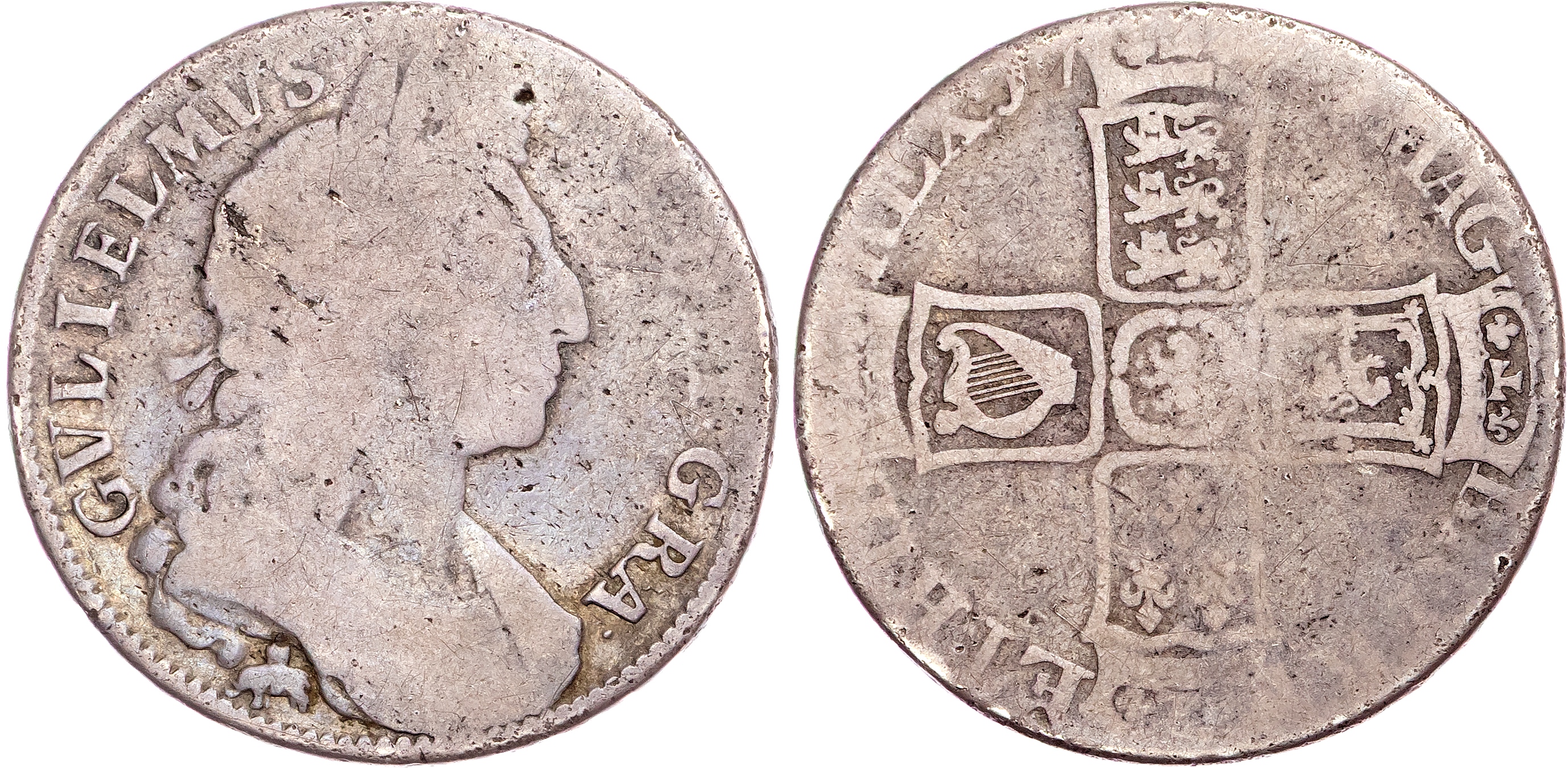 William III (1694‐1702), AR Halfcrown, 1701 D. TERTIO.