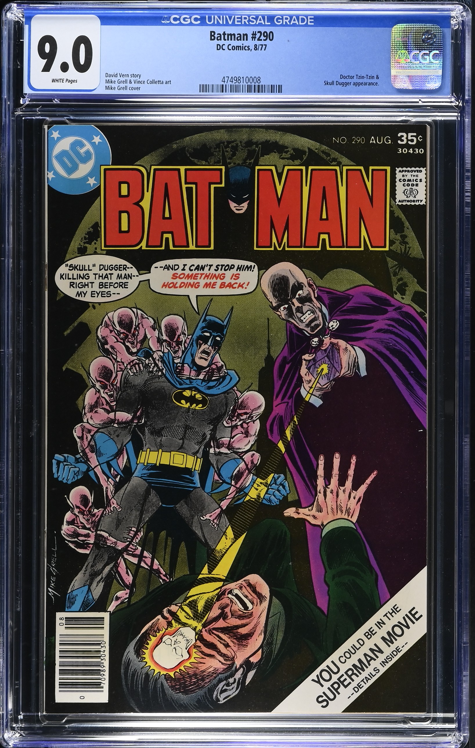 Batman #290 CGC 9.0 Cover by Mike Grell (DC Comics, 1977) White Pages