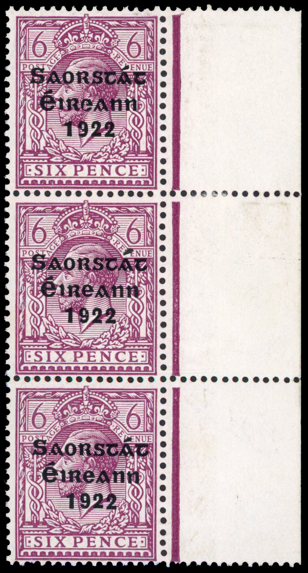 Ireland 1922-23 6d reddish purple showing Accent inserted by hand