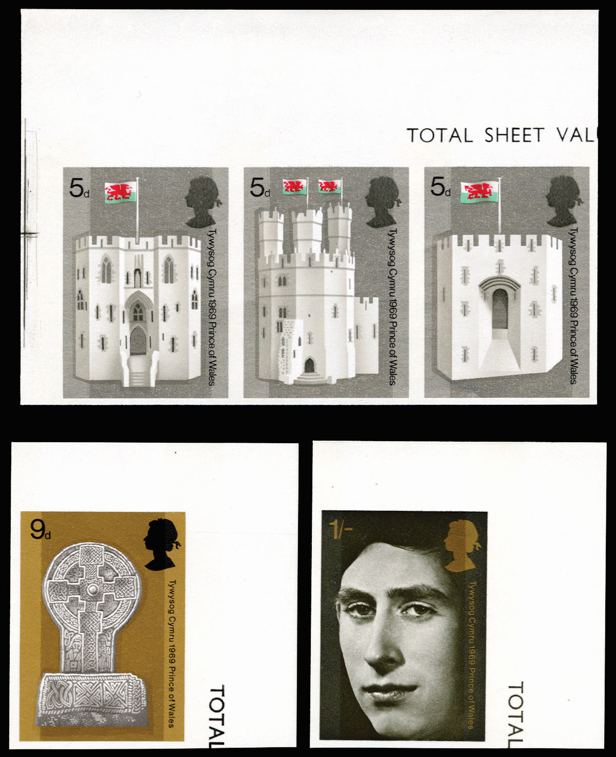 GB 1969 5d-1s Investiture of H.R.H The Prince of wales. Superb unmounted o.g marginal set of five (5d v… SG802/06var