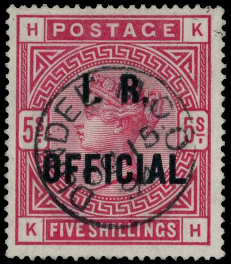 OFFICIAL: 1890 5/- rose, I.R. OFFICIAL,...