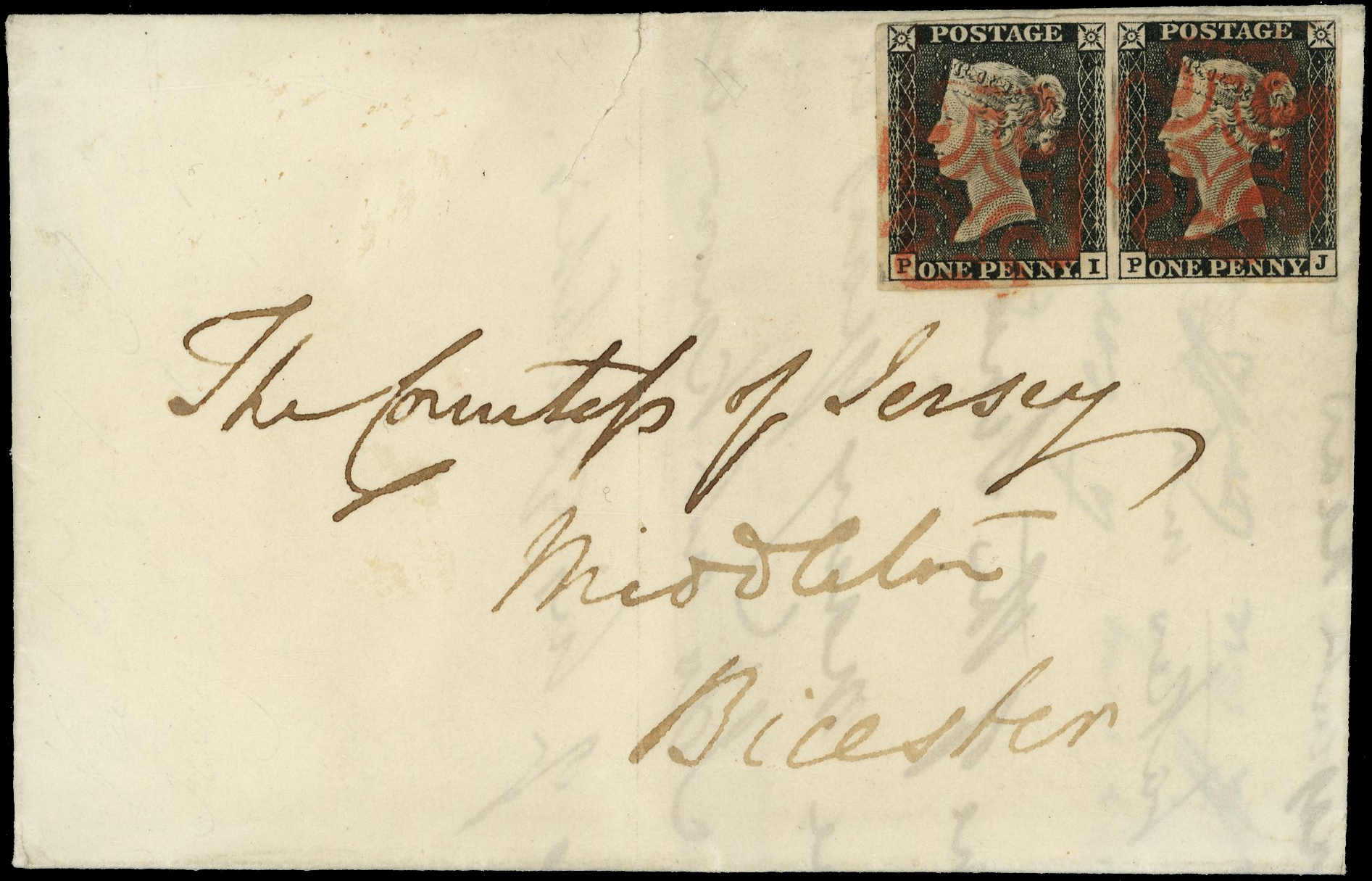1840 1d Grey-black Pl.1a. (PI-PJ) Entire sent to the Countess of Jersey,