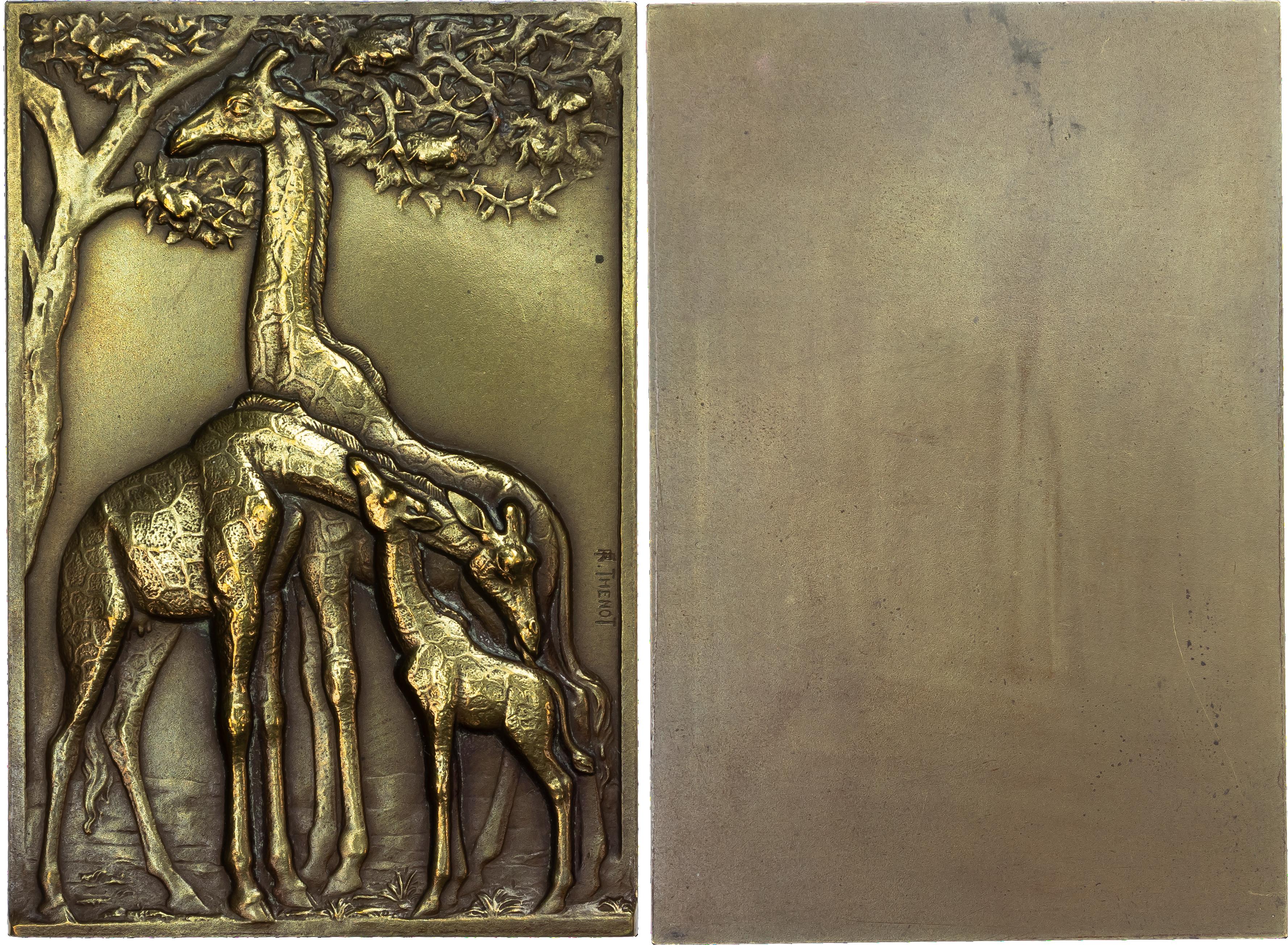 France, Giraffes, uniface “Metal F” plaquette, 1936