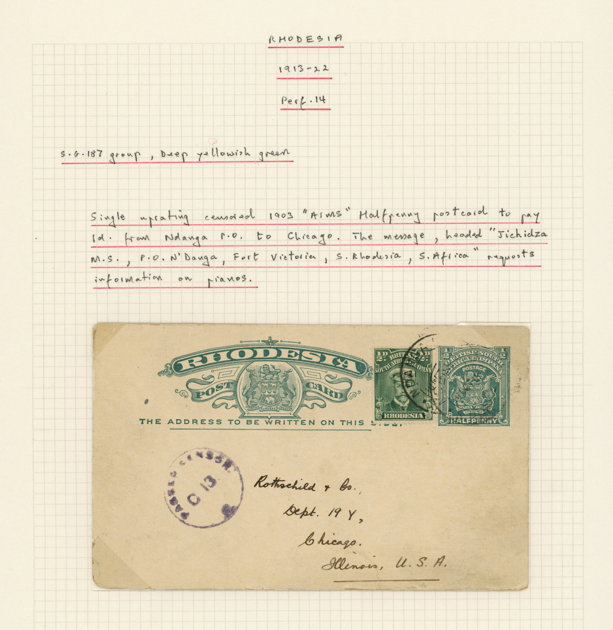 1903 Arms ½d postcard uprated with ½d...