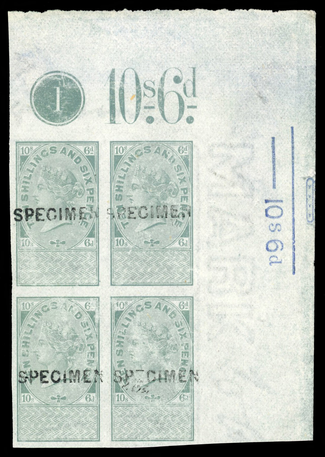 GB Unappropriated Dies 1874 10/6d Plate Proof block