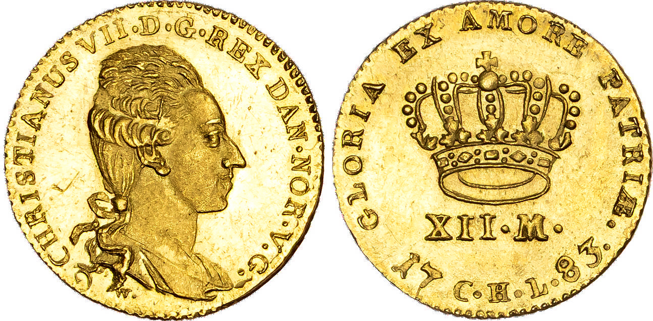 Denmark, Christian VII (1766-1808), gold 12 Mark, 1783