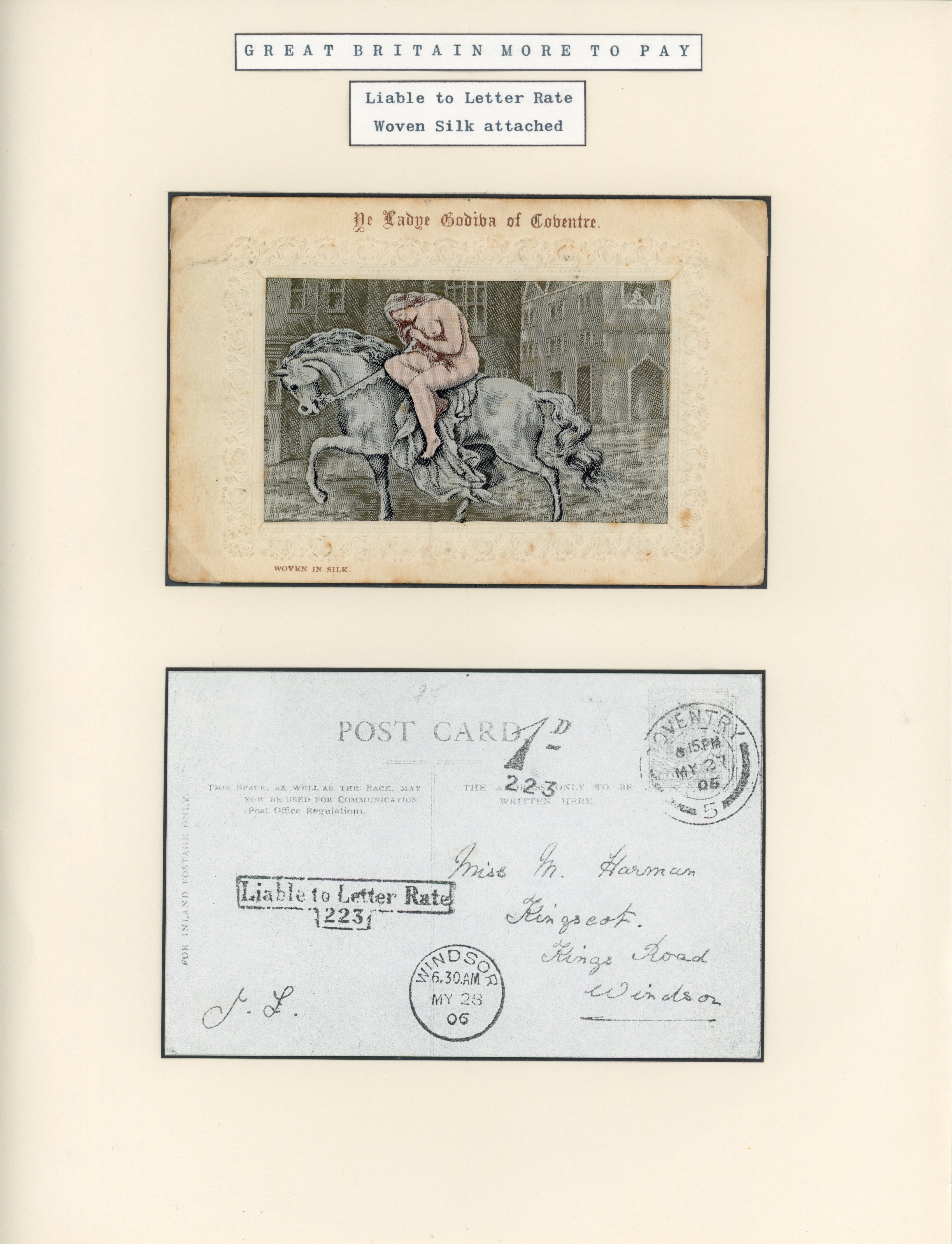 Great Britain 1905 novelty postcard of Lady Godiva woven in silk