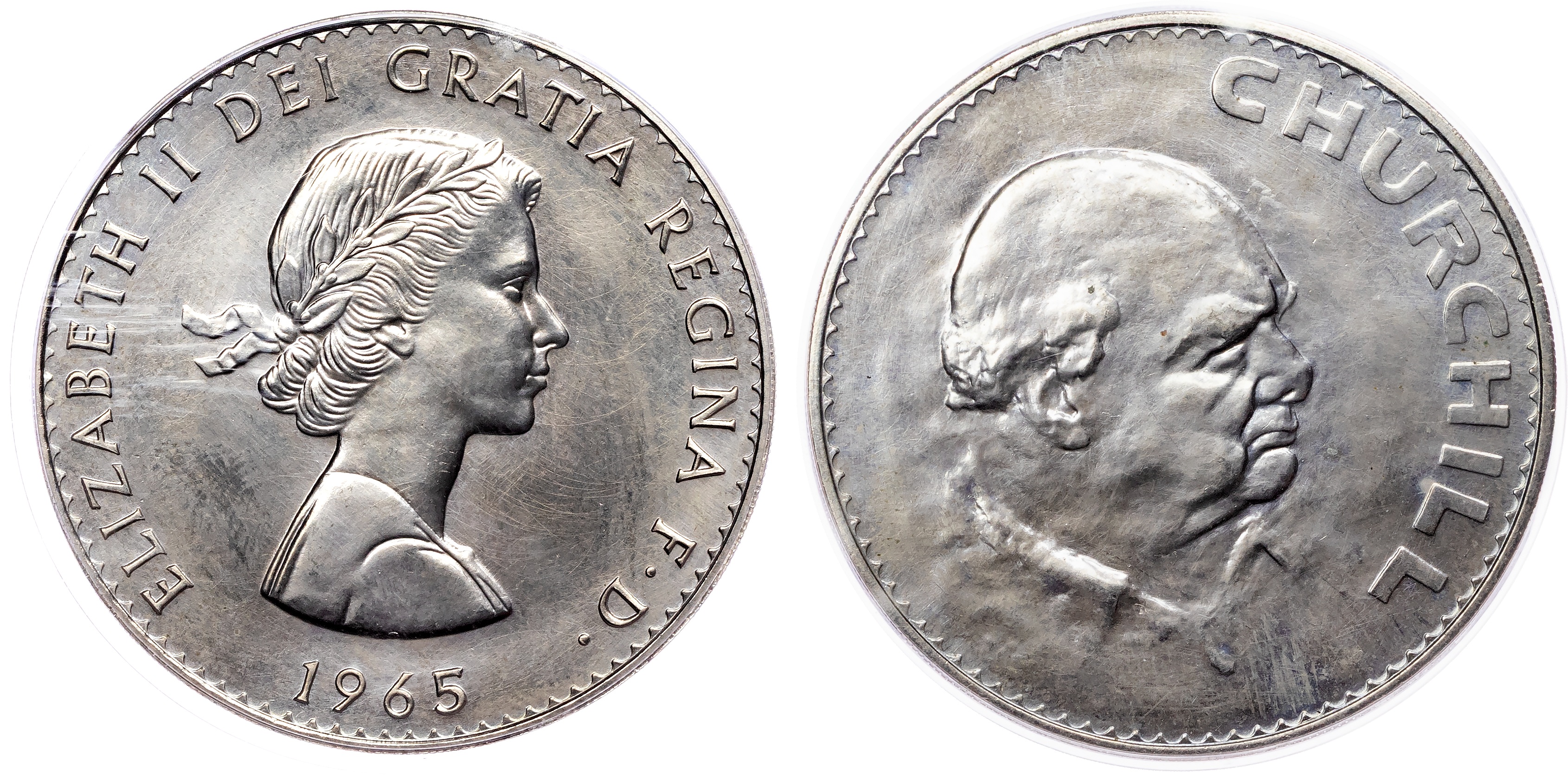 Elizabeth II (1952‐2022), Proof Crown, 1965, Winston Churchill, satin finish type. PCGS PR65