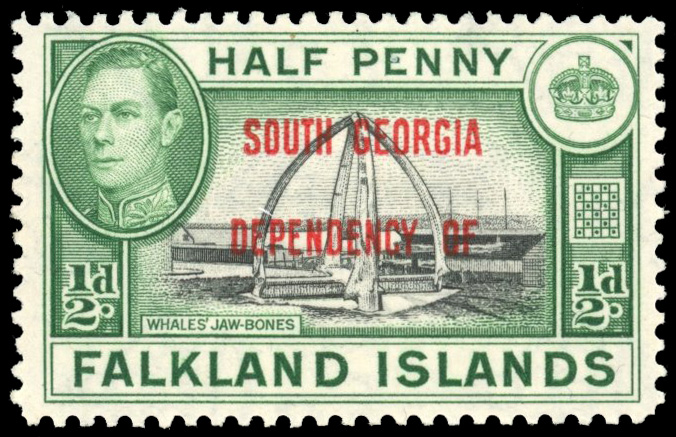 Falkland Islands Dependencies SG B1a 1944 South Georgia ½d watermark sideways mint