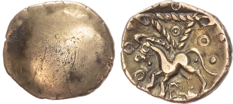 Cantiaci, Uninscribed (c. 50-25 BC), AV Quarter Stater, 'Late Weald' type, 1.26g. 