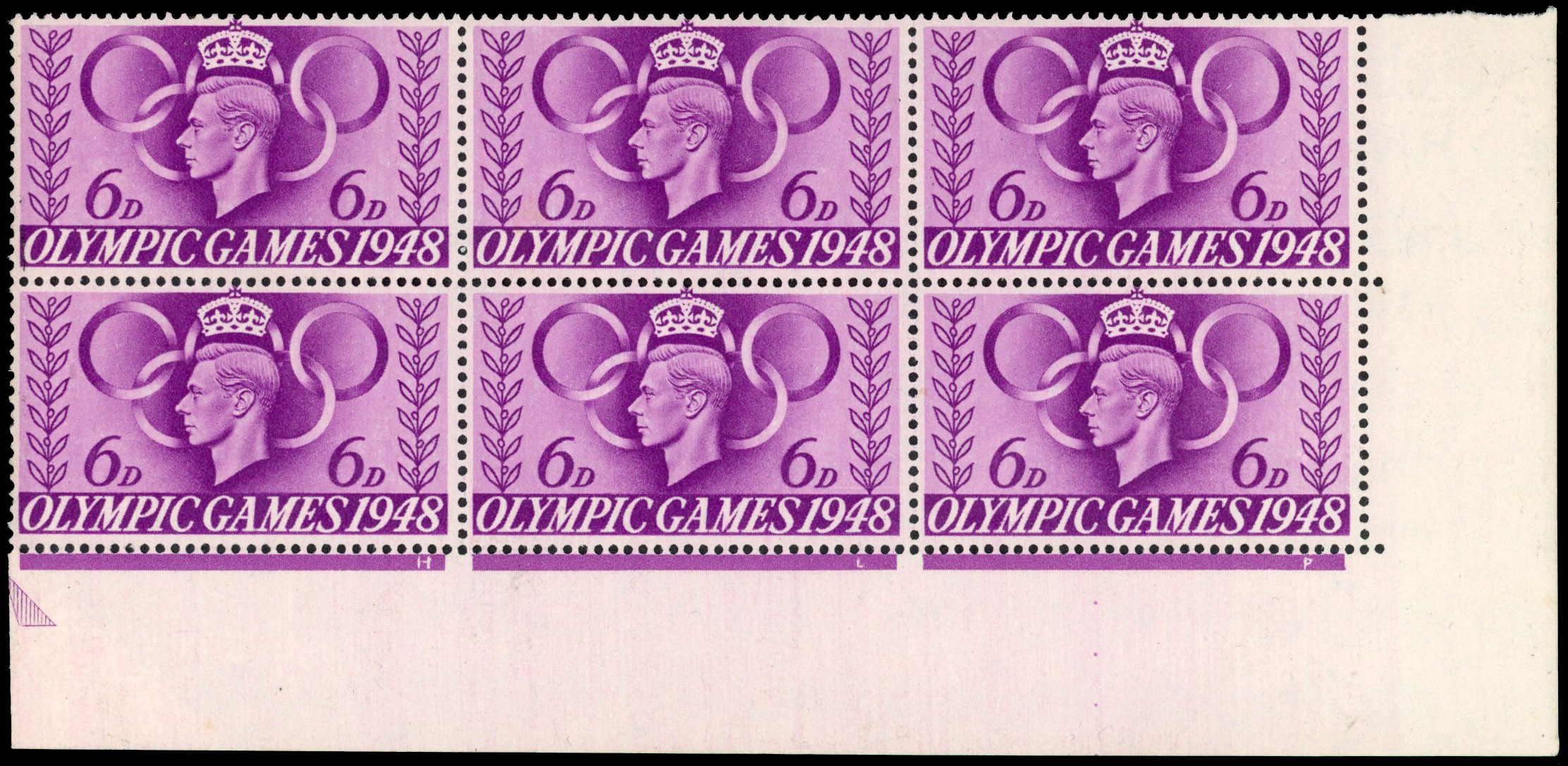 1948 6d Olympics blocks with HLP and retouch