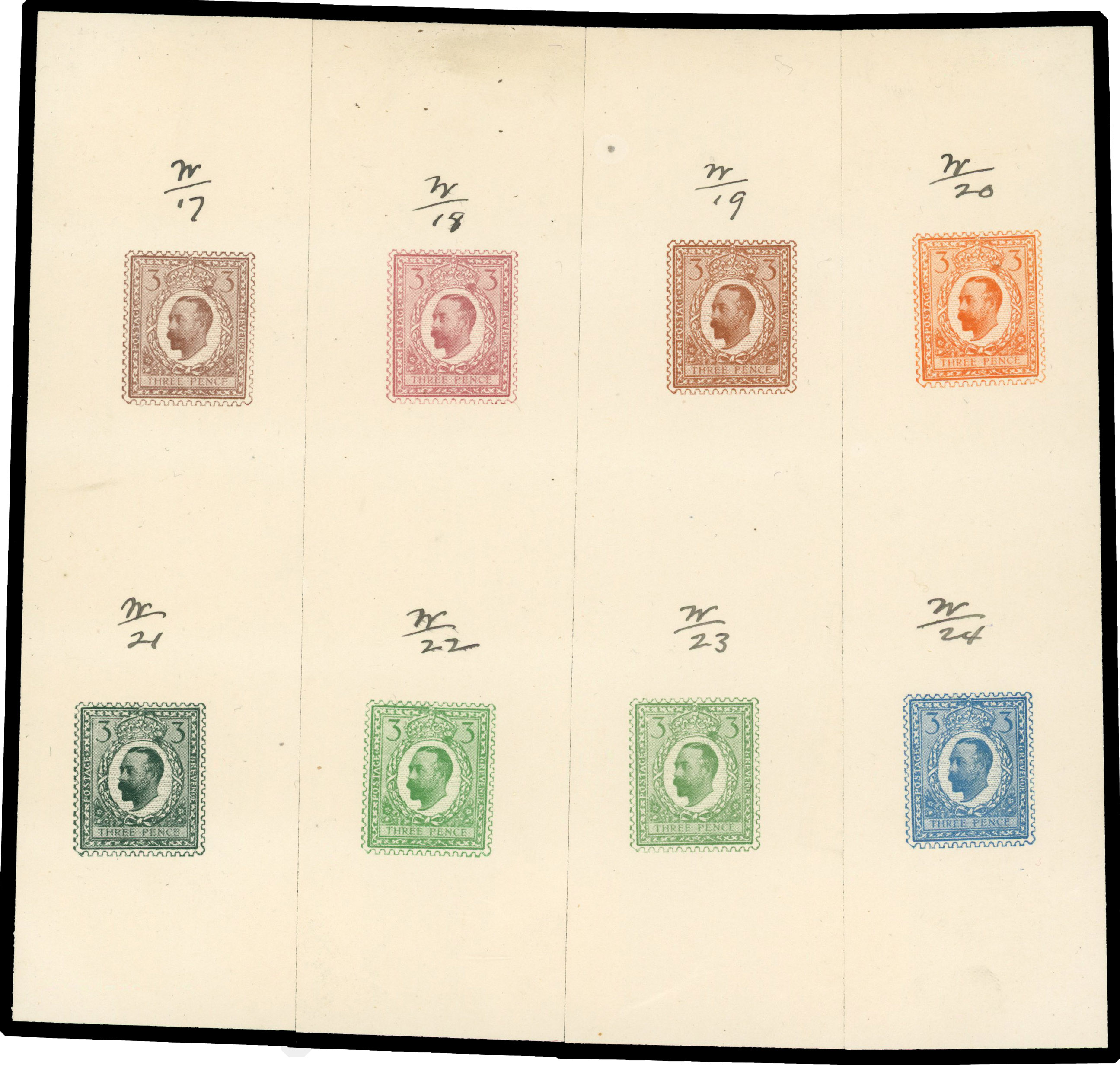 1910 'Hentschel' 3d half tone essays, four pieces of proof paper (measuring approximately 40 x150mm each), 