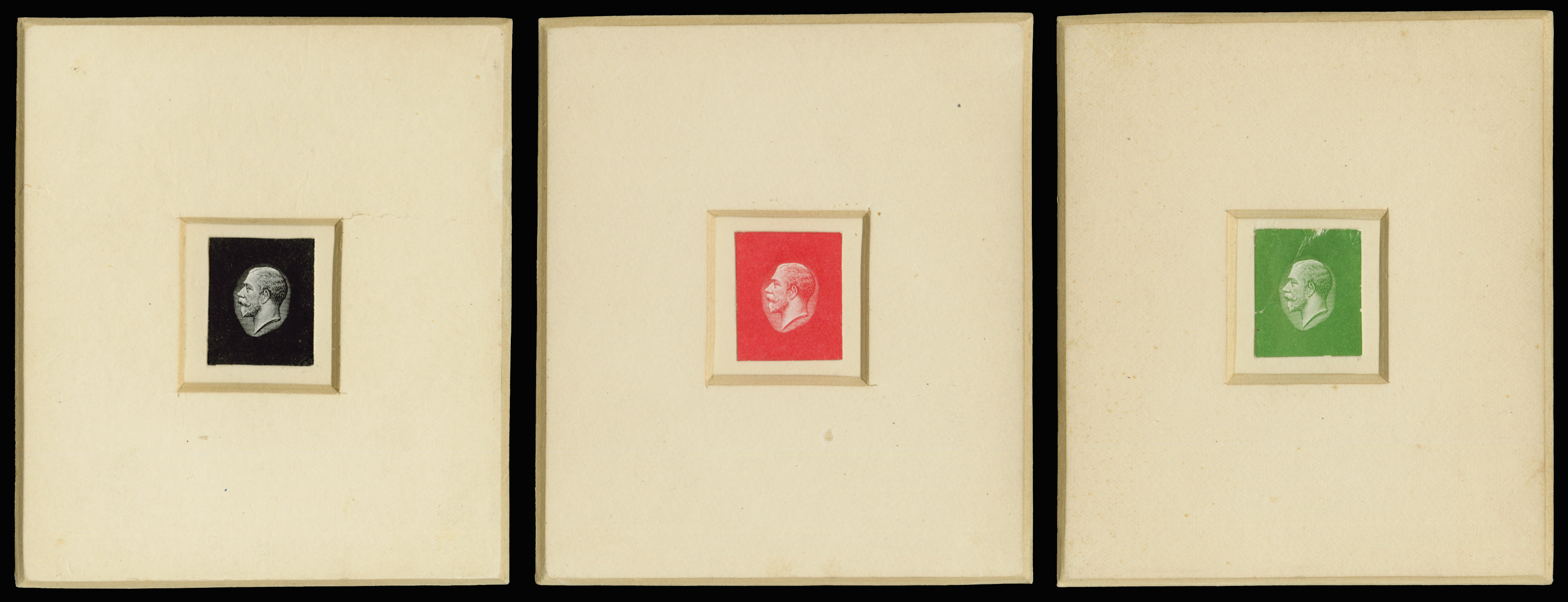 Great Britain 1912 "Coinage head" Die Proofs. Very fine set of three stage 1e proofs in black, red and green, each…