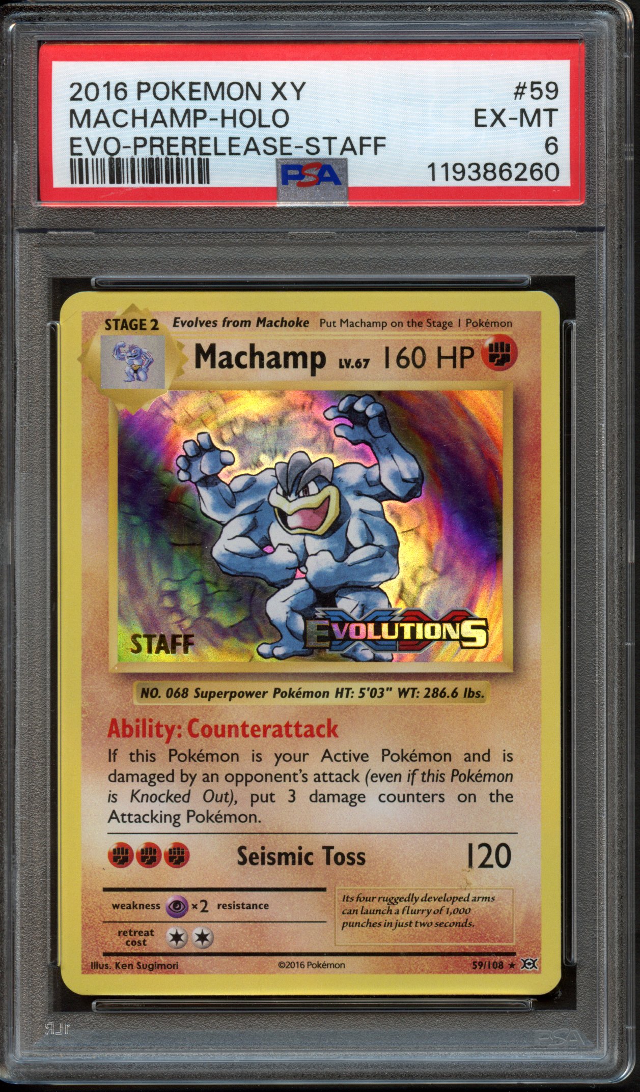 PSA 6 Machamp Staff Prelease Evolutions Promo #59