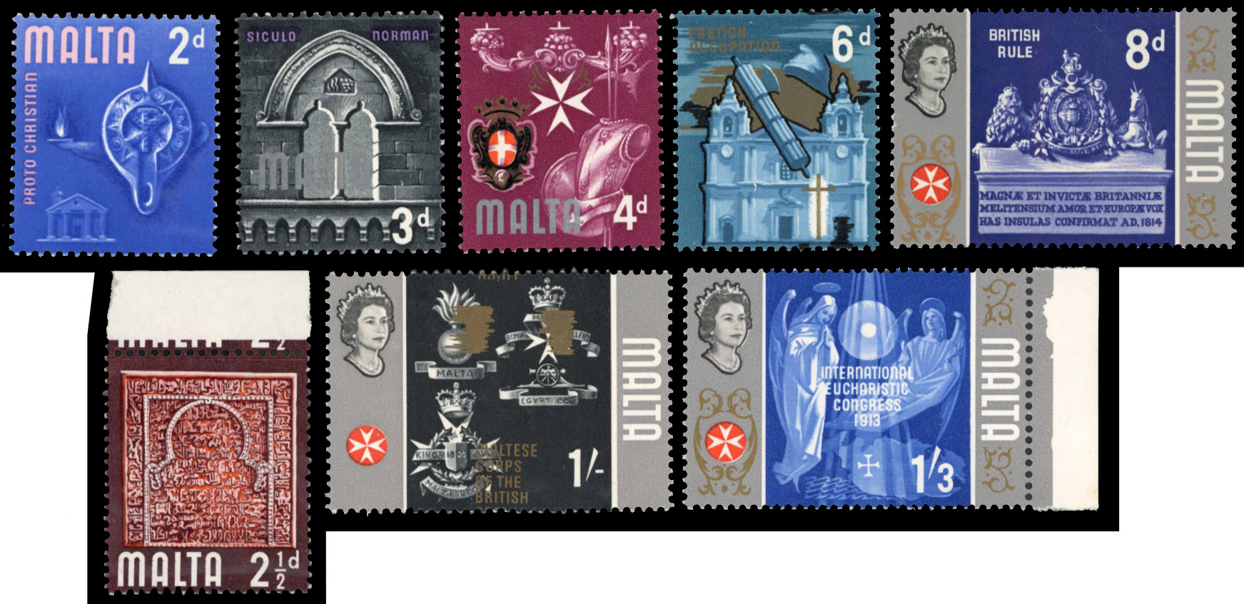 Malta 1965-70 definitive issue including range of missing colour errors