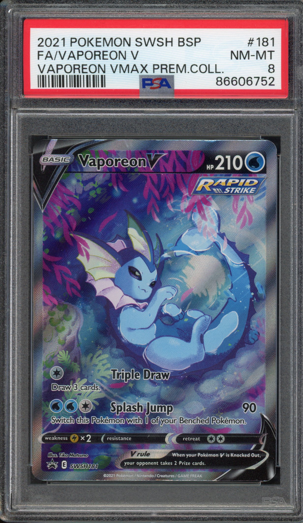 Pokémon TCG - PSA 8 FA/ Vaporeon V - Vaporeon VMAX Prem. Coll. 2021