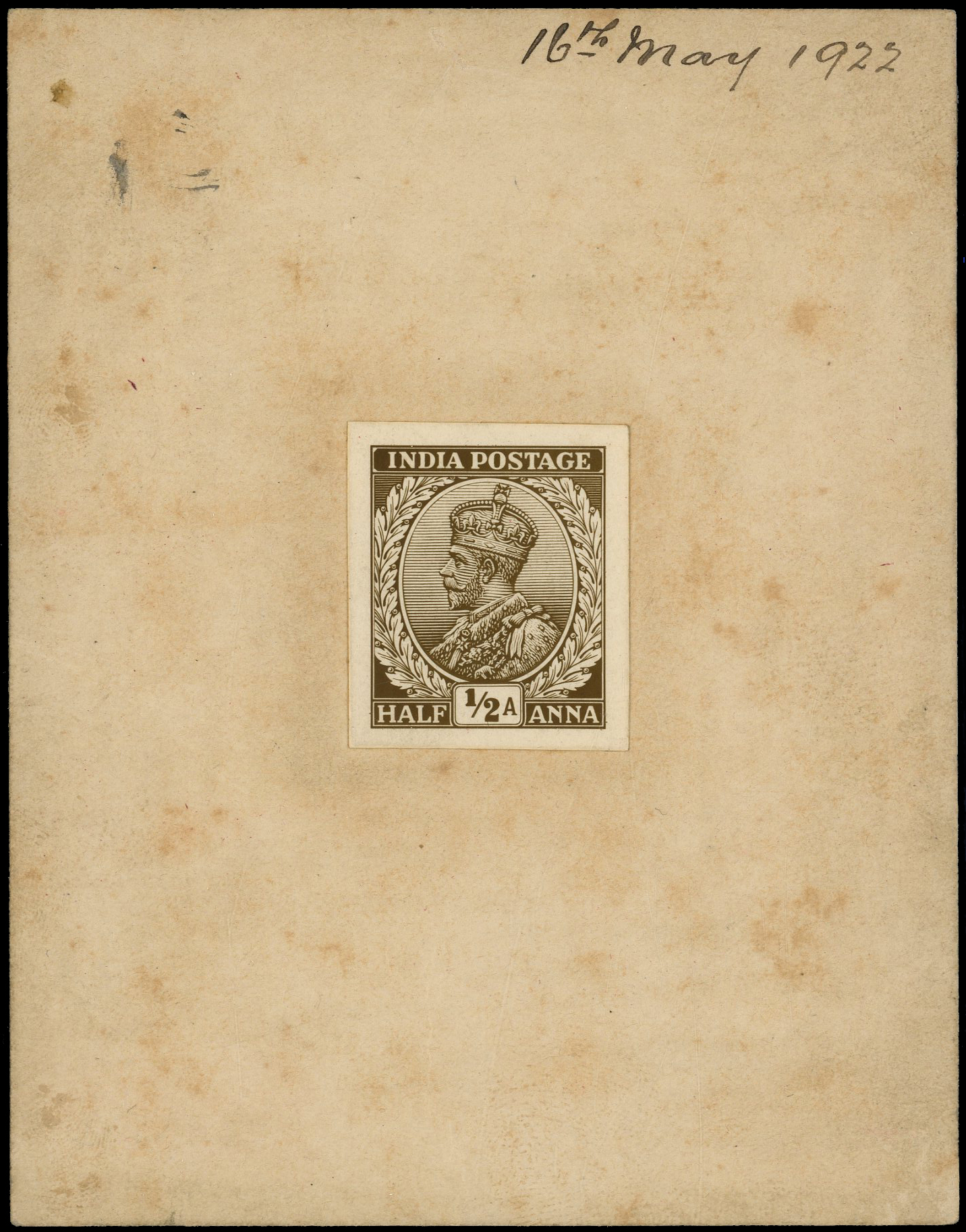 India 1922 enlarged KGV bromide 1/2a for postcards 