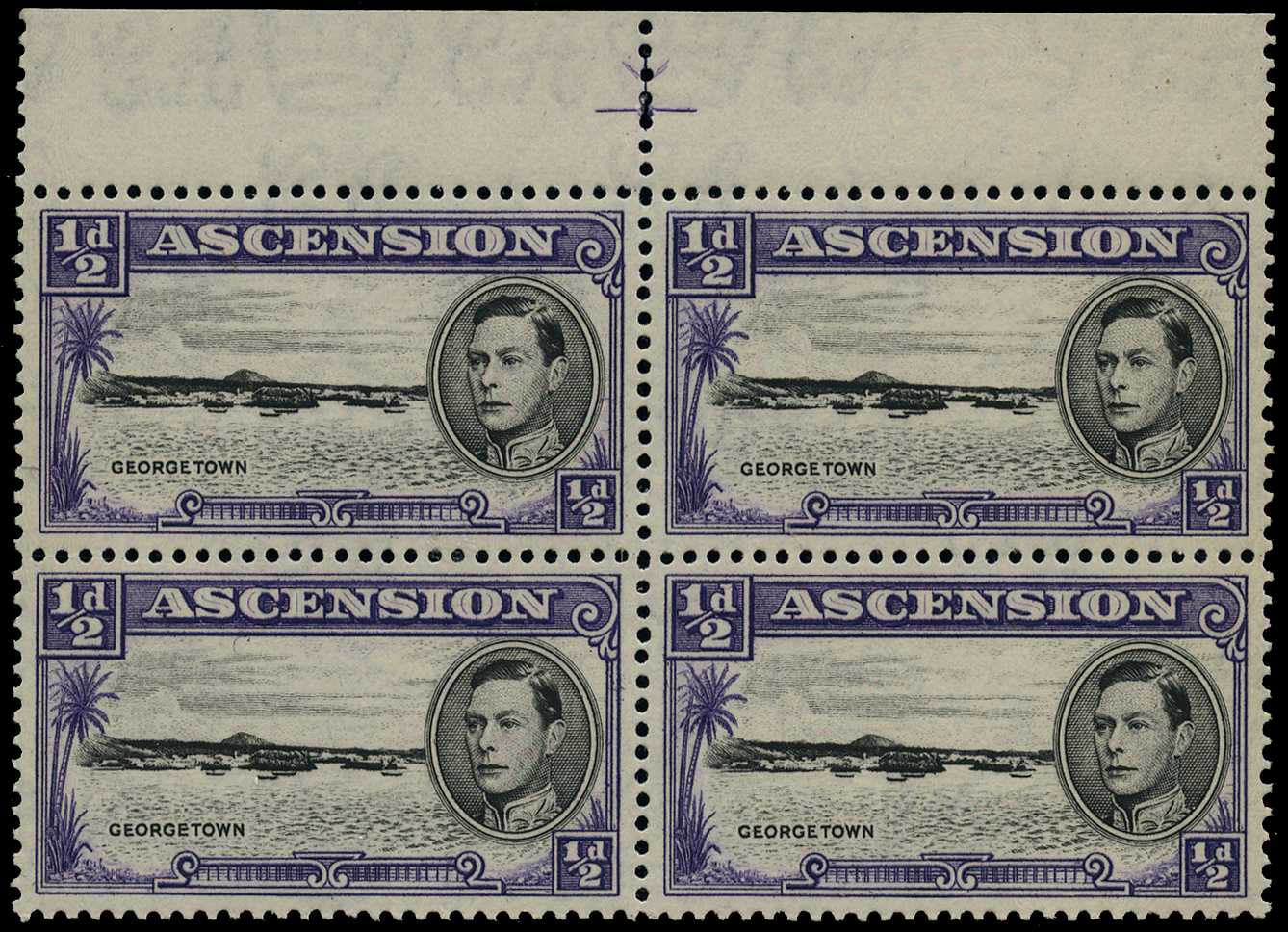 1944-53 ½d perf 13 positional block of four,...